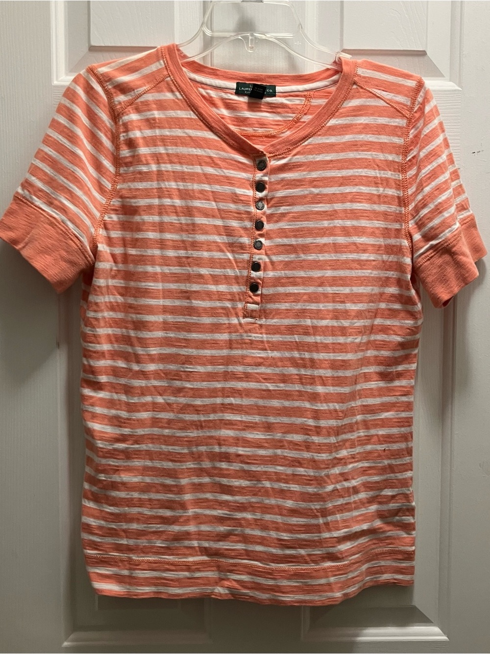 Lauren Jeans Co. Ralph Lauren coral and white striped henley shirt XL